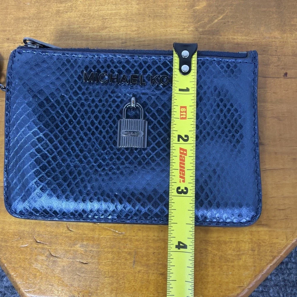 Michael Kors Python Embossed Zip Card Case Coin Pouch Key Ring Blue Snake Print